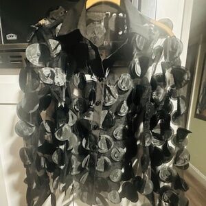 Stylish Black Nylon Circle (Dot Cut Outs) Design Pattern Balloon Blouse (S)